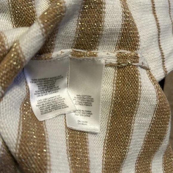 Jones New York long sleeve cowl neck sweater in cream with gold stripes - Picture 7 of 7